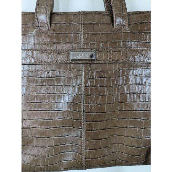 Lodis Brown Leather Laptop Messenger Bag Large Tote Alligator 17x11" Work - Picture 3 of 5